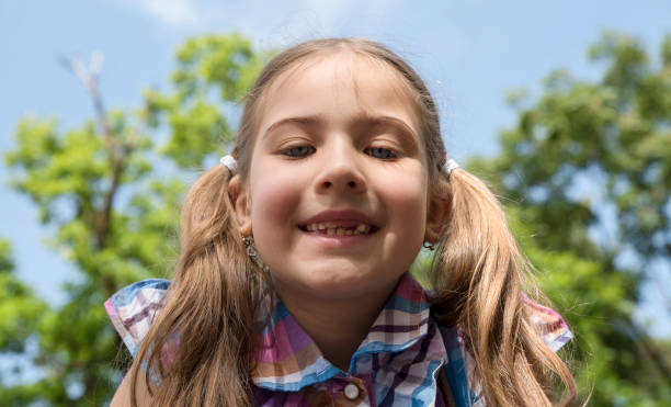istock Cute happy blue eyes girl with funny face expression 1252045434