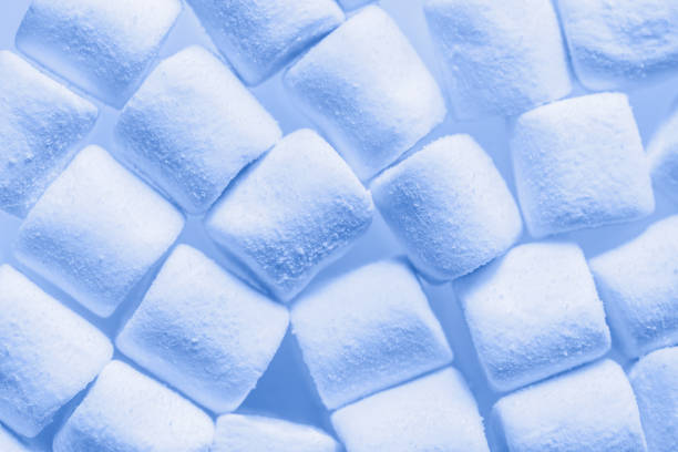 Marshmallow close-up, classic blue color background