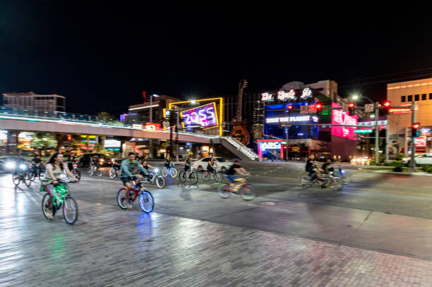 During the unprecedented government shutdown due to COVID-19, bicyclists take over the Las Vegas Strip