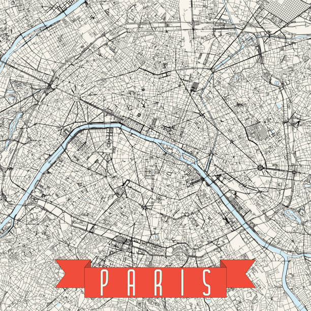 Paris, France Vector Map Topographic / Road map of Paris, France. Original map data is open data via © OpenStreetMap contributors philadelphia aerial stock illustrations
