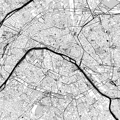 Topographic / Road map of Paris, France. Original map data is open data via © OpenStreetMap contributors