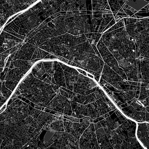 Paris, France Vector Map Topographic / Road map of Paris, France. Original map data is open data via © OpenStreetMap contributors pompidou center stock illustrations