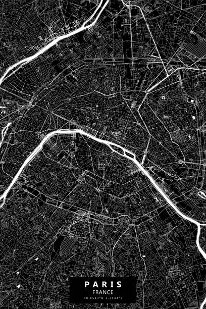 Paris, France Vector Map Poster Style Topographic / Road map of Paris, France. Original map data is open data via © OpenStreetMap contributors philadelphia aerial stock illustrations