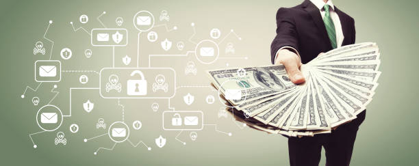 istock Email virus and scam theme with business man with cash 1252125691