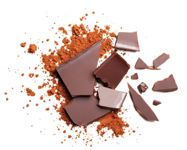 istock Dark chocolate bar pieces and cocoa powder isolated on white background 1252126851