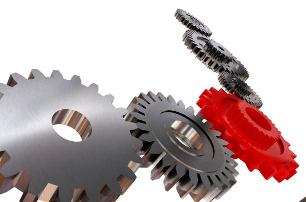 istock gears isolated  cogs one red  outstanding industry mechanism - 3d rendering 1252201555
