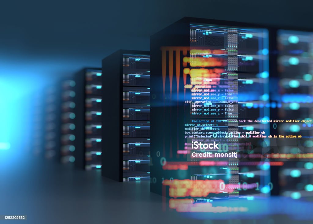 Corridor Of Server Room 3d Illustration With Node Base Programming Data ...