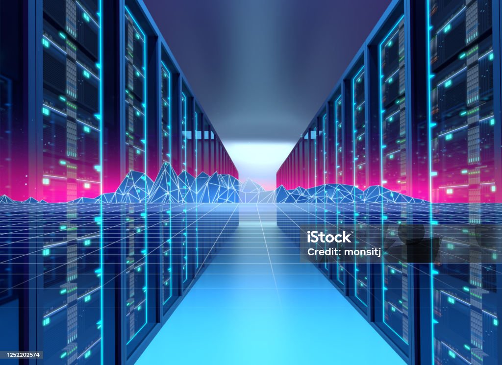 Corridor Of Server Room 3d Illustration With Node Base Programming Data ...