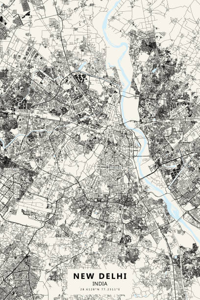 New Delhi Vector Map Poster Style Topographic / Road map of New Delhi, Delhi, India. Original map data is open data via © OpenStreetMap contributors. delhi metro stock illustrations