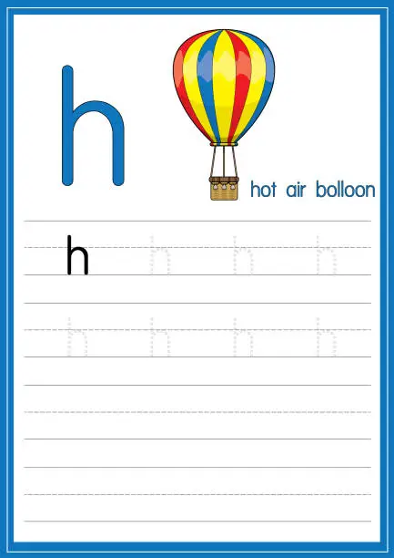 Vector illustration of Vector illustration of hot air balloon isolated on a white background. With the lower case letter H for use as a teaching and learning media for children to recognize English letters Or for children to learn to write letters Used to learn at home.