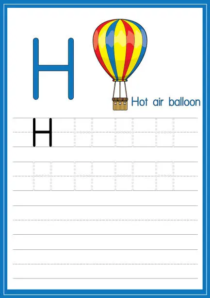 Vector illustration of Vector illustration of hot air balloon isolated on a white background. With the capital letter H for use as a teaching and learning media for children to recognize English letters Or for children to learn to write letters Used to learn at home and school.