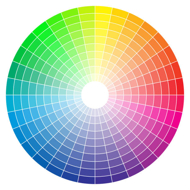ilustraciones, imágenes clip art, dibujos animados e iconos de stock de rueda abstracta de espectro de color, fondo de diagrama colorido. rueda de color aislada sobre fondo blanco. - color wheel colors color image color swatch