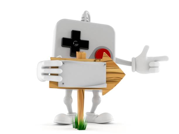 istock Gamepad character with wooden arrow sign 1252248534