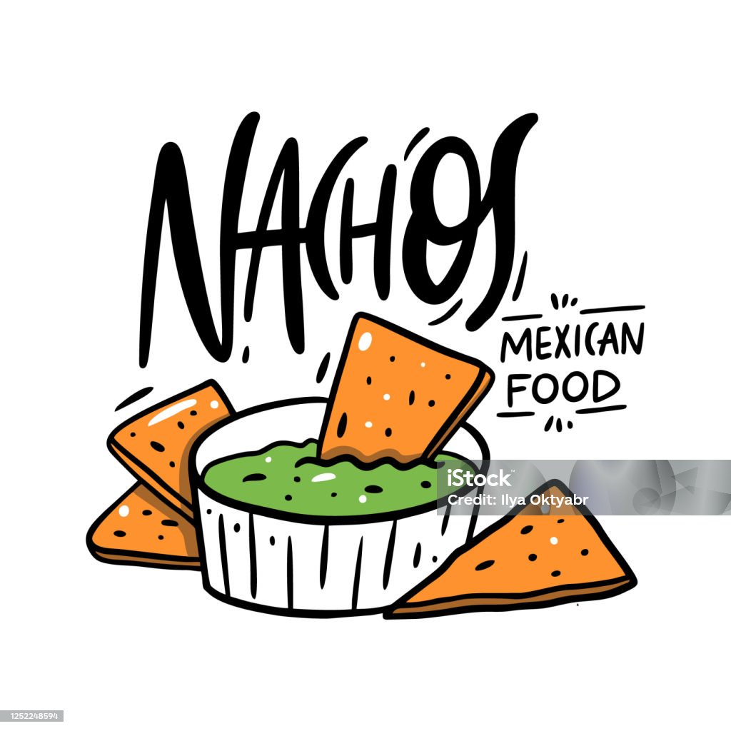 Nachos Chữ Văn Bản Và Minh Họa Vector Phong Cách Hoạt Hình Thức Ăn ...