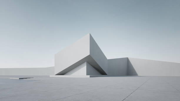 Empty concrete floor for car park. 3d rendering of abstract white building with clear sky background. white buildings stock pictures, royalty-free photos & images