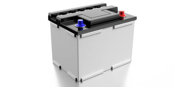 Car battery isolated on white color background. Car and motorcycle spare part. 3d illustration
