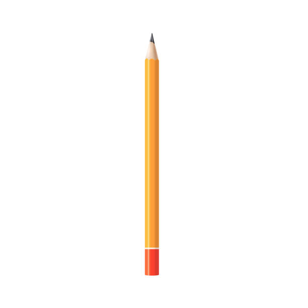 黄色の鋭いグラファイト鉛筆テンプレート、現実的なベクトルイラスト分離。 - pencil office supply yellow sharp点のイラスト素材／クリップアート素材／マンガ素材／アイコン素材