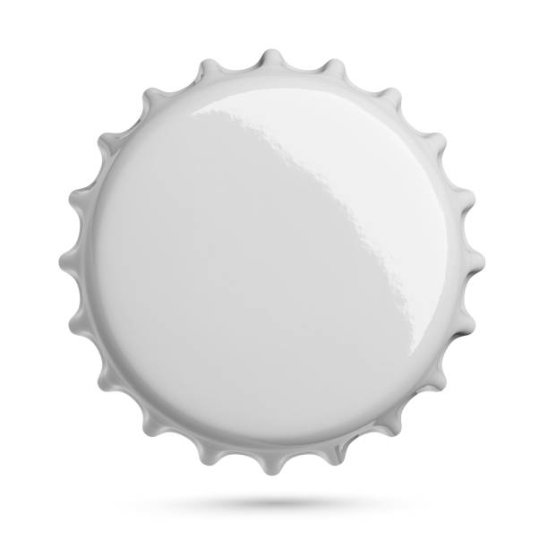 soda de metal gris vacía o tapa de cerveza aislada en blanco. - bottle cap fotografías e imágenes de stock
