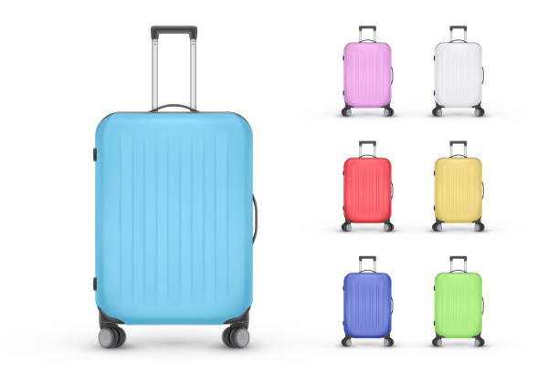 istock Set of realistic plastic suitcases. Travel bag isolated on white background. Vector Illustration 1252259252