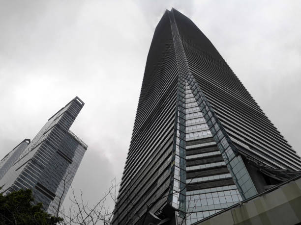 International Commerce Center, Hong Kong Low angle view of International Commerce Center, height 484 mt, the tallest building in Hong Kong. international commerce center stock pictures, royalty-free photos & images