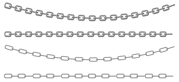 Set Chain metal links. Straight curved security element. Vector illustration isolated on white background Set Chain metal links. Straight curved security element chromium element periodic table stock illustrations