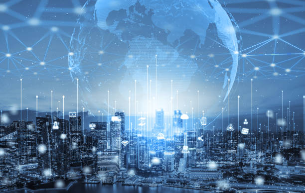 The modern creative communication and internet network connect in smart city The modern creative communication and internet network connect in smart city . Concept of 5G wireless digital connection and internet of things future. cyber-center stock pictures, royalty-free photos & images