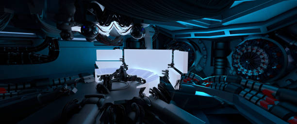 istock Science fiction spaceship interior, interstellar travel, 3D Rendered Illustration 1252271011