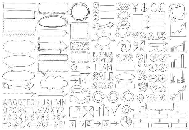 doodle-designelemente - kontur grafiken stock-grafiken, -clipart, -cartoons und -symbole