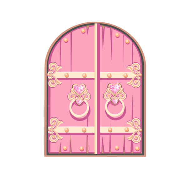 illustrazioni stock, clip art, cartoni animati e icone di tendenza di porta rosa fiabesca di una bellissima principessa - textured gold backgrounds architecture and buildings
