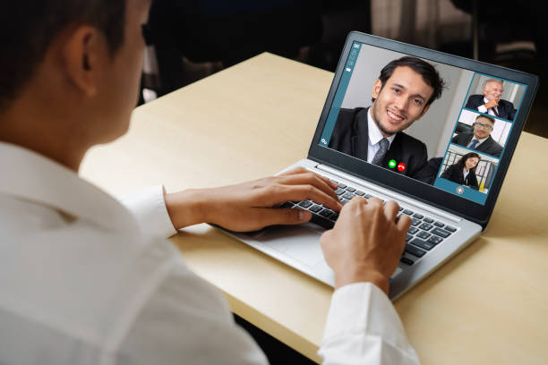 istock Video call business people meeting on virtual workplace or remote office 1252285168