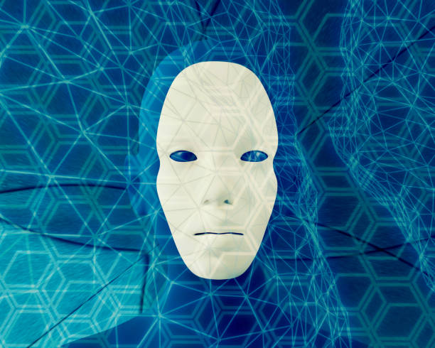 istock Robot face, futuristic background, hi-tech concept. Artificial Intelligence. A futuristic blue business background featuring an avatars face. 3d illustrtation 1252287719