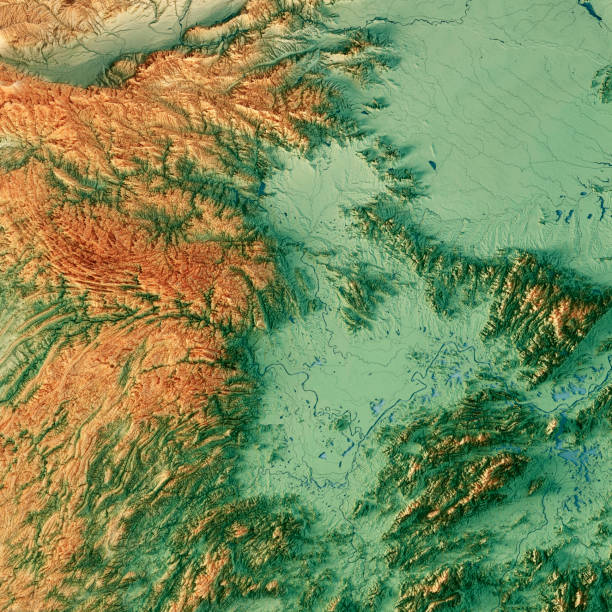 Hubei China 3D Render Topographic Map Color