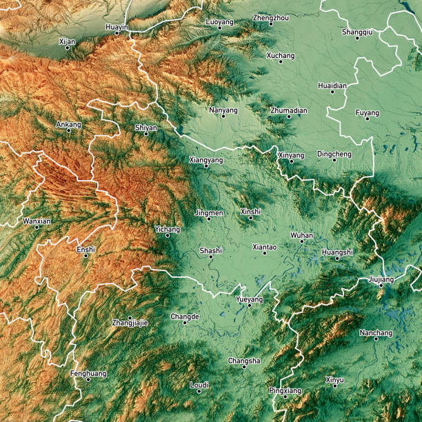 istock Hubei China 3D Render Topographic Map Color Border Cities 1252291560