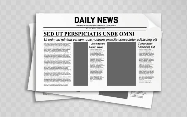 ilustrações de stock, clip art, desenhos animados e ícones de daily news newspaper isolated on transparent background, vector illustration. front page, header, headline and text columns, newspapers mockup illustration. graphic design elements, media article. - newspaper blank business the media