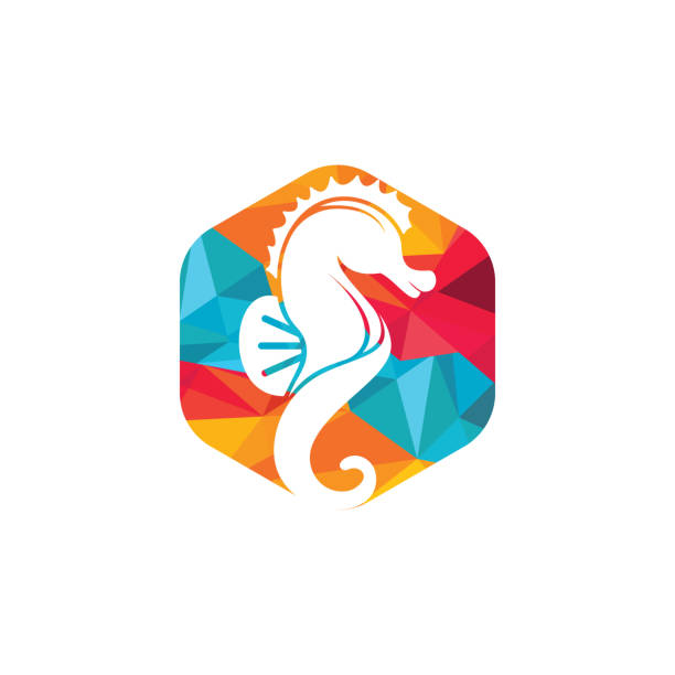 projekt logo wektora sea horse. - mammal hippocampus stock illustrations