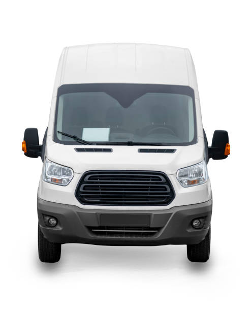 istock Front view of a white van,  isolated on white background. 1252312253