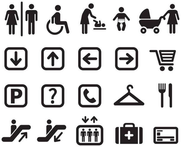 набор иконок - торговый центр. - accessibility sign disabled sign symbol stock illustrations