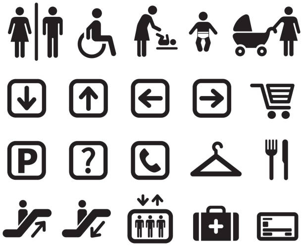 Set of icons - Shopping Mall. Set of icons in black. fitting room stock illustrations