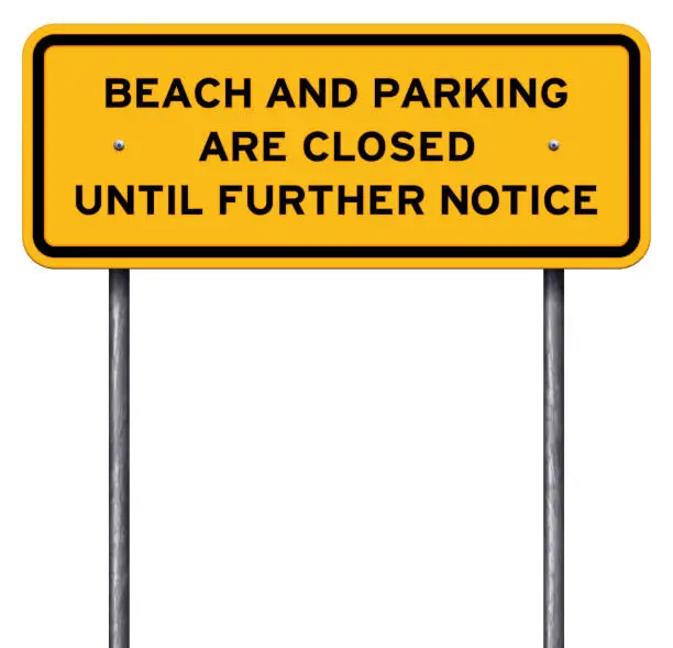 Vector illustration of Yellow beach closed warning sign isolated on white