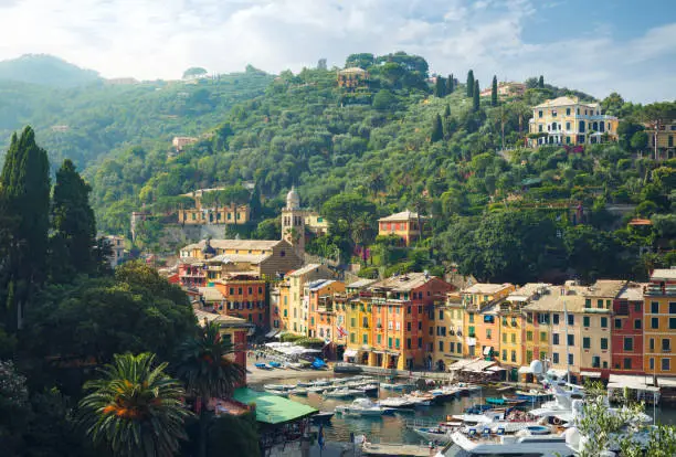 View on Portofino - famous traditional fishing village in Liguria, Italy.