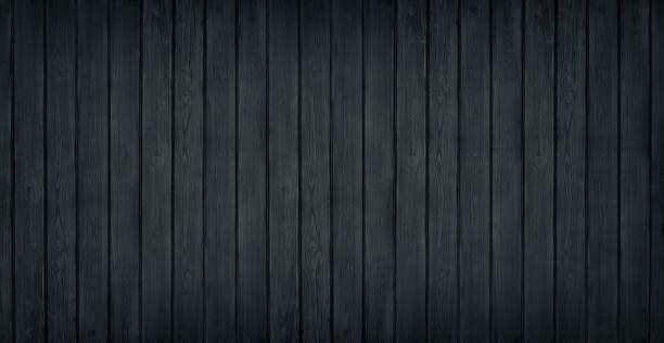 istock Black painted wooden board widescreen texture. Wood plank surface top view. Dark retro background 1252319800