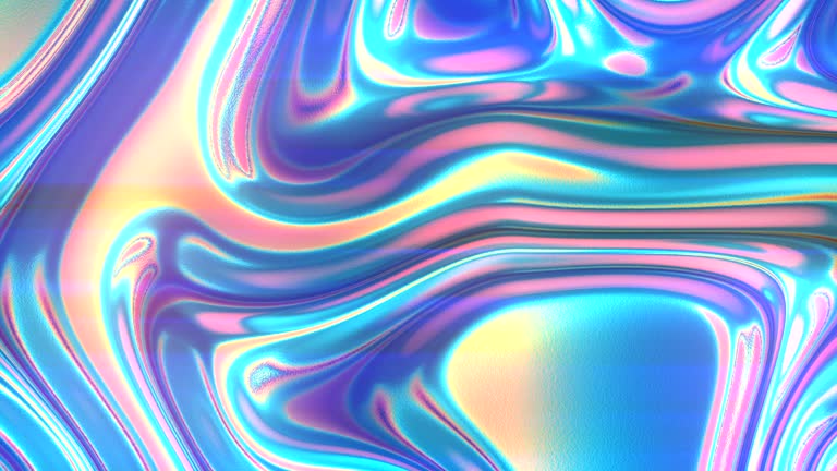 Moving holographic ripples, great design for any purposes. Iridescent background. Hologram foil. 3d rendering digital seamless loop animation. 4K, Ultra HD resolution