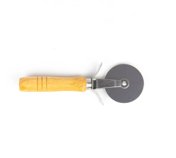 pizza cutter knife with wooden handle isolated on white
