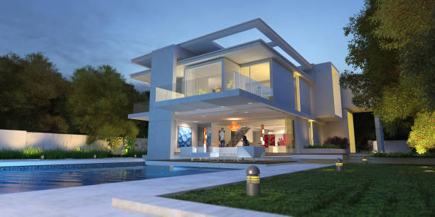 istock Upscale modern villa with pool and garden 1252333558