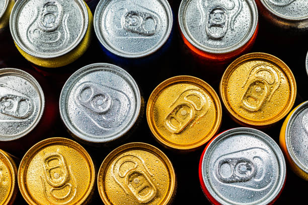 istock Group of aluminium cans, cold drink. Top view. 1252334206