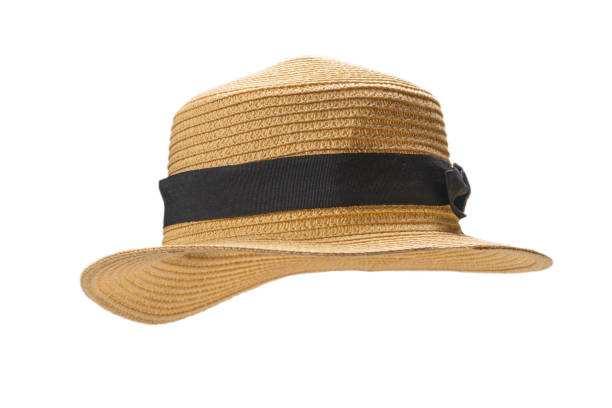 istock Straw hat with black bow isolated on white 1252334216