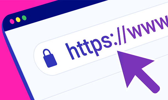 Browser window with mouse pointer and https address. Vector illustration.