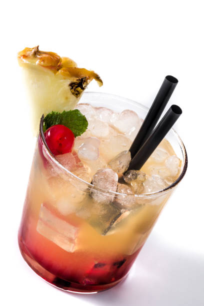istock Cold mai tai cocktail with pineapple and cherry 1252350076