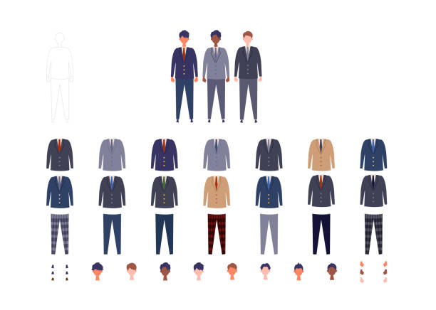 Group of students uniform from high and middle school. Vector illustration of boys in uniform of different colors. Group of students uniform from high and middle school. Vector illustration of boys in uniform of different colors. Isolated graphics. japanese boy uniform cartoon stock illustrations