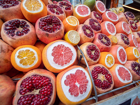 Juicy pomegranates for sale at Al-Mubarakiya Bazaar in Kuwait City.